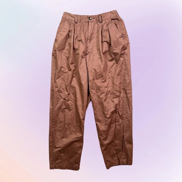 Cube Sugar Japanese Minimalist Pleated Brown Women's Cotton Pants Size Medium - Picture 1 of 7
